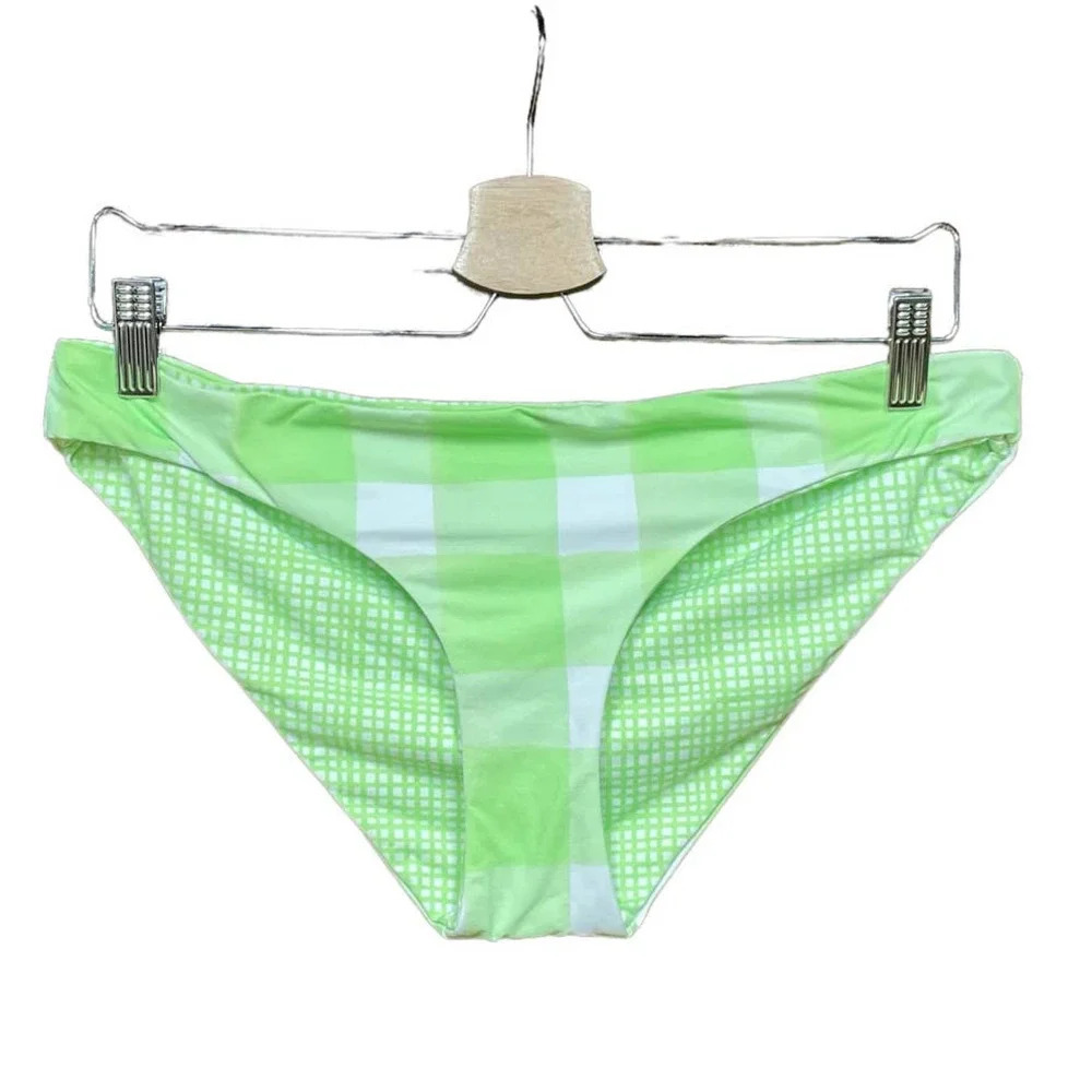 Solid & Striped Lime‎ Green White Plaid Gingham Reversible Bikini Bottom Size XL